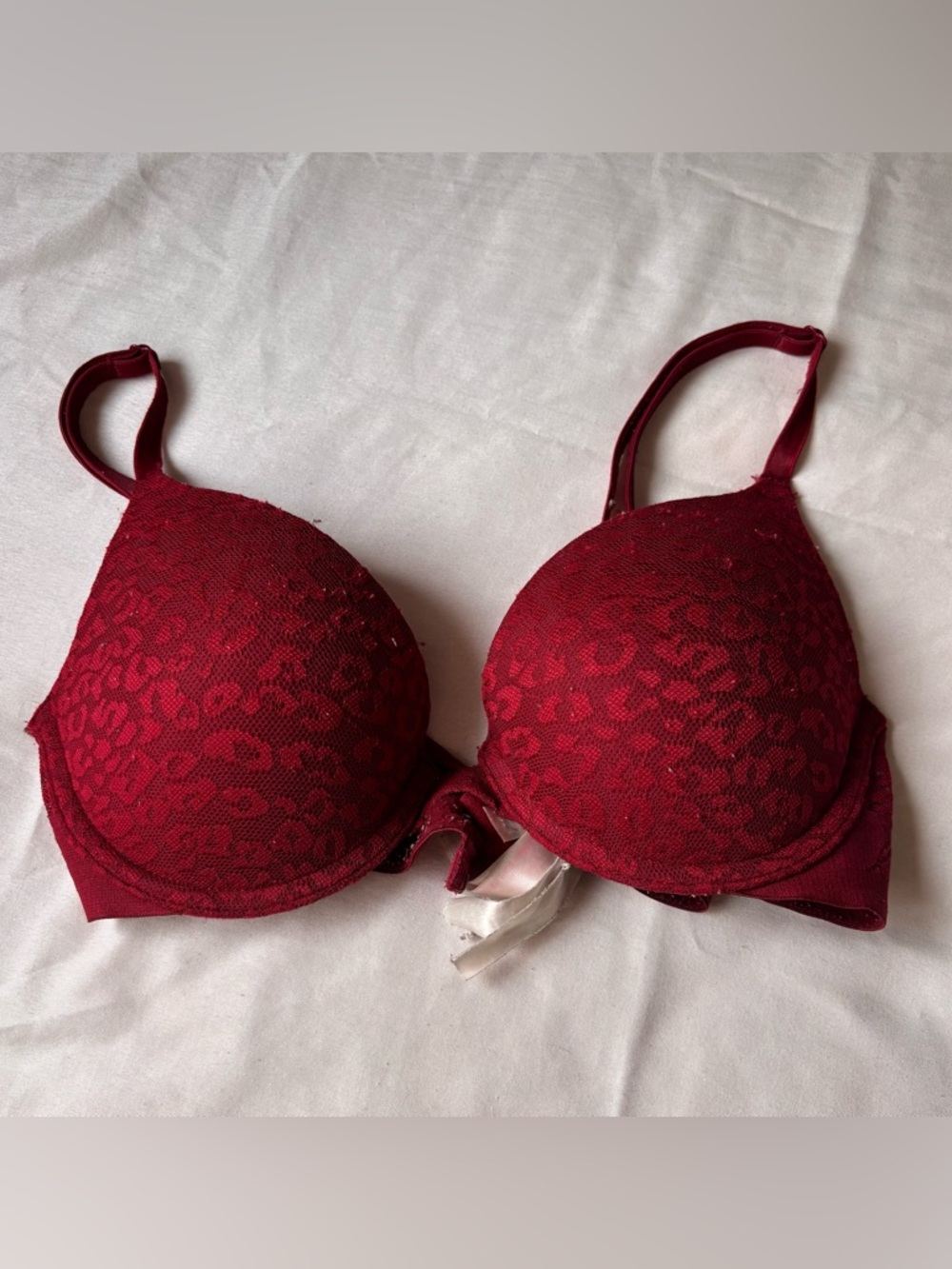 PINK Victoria's Secret Red Lace Leopard Push-Up Bra